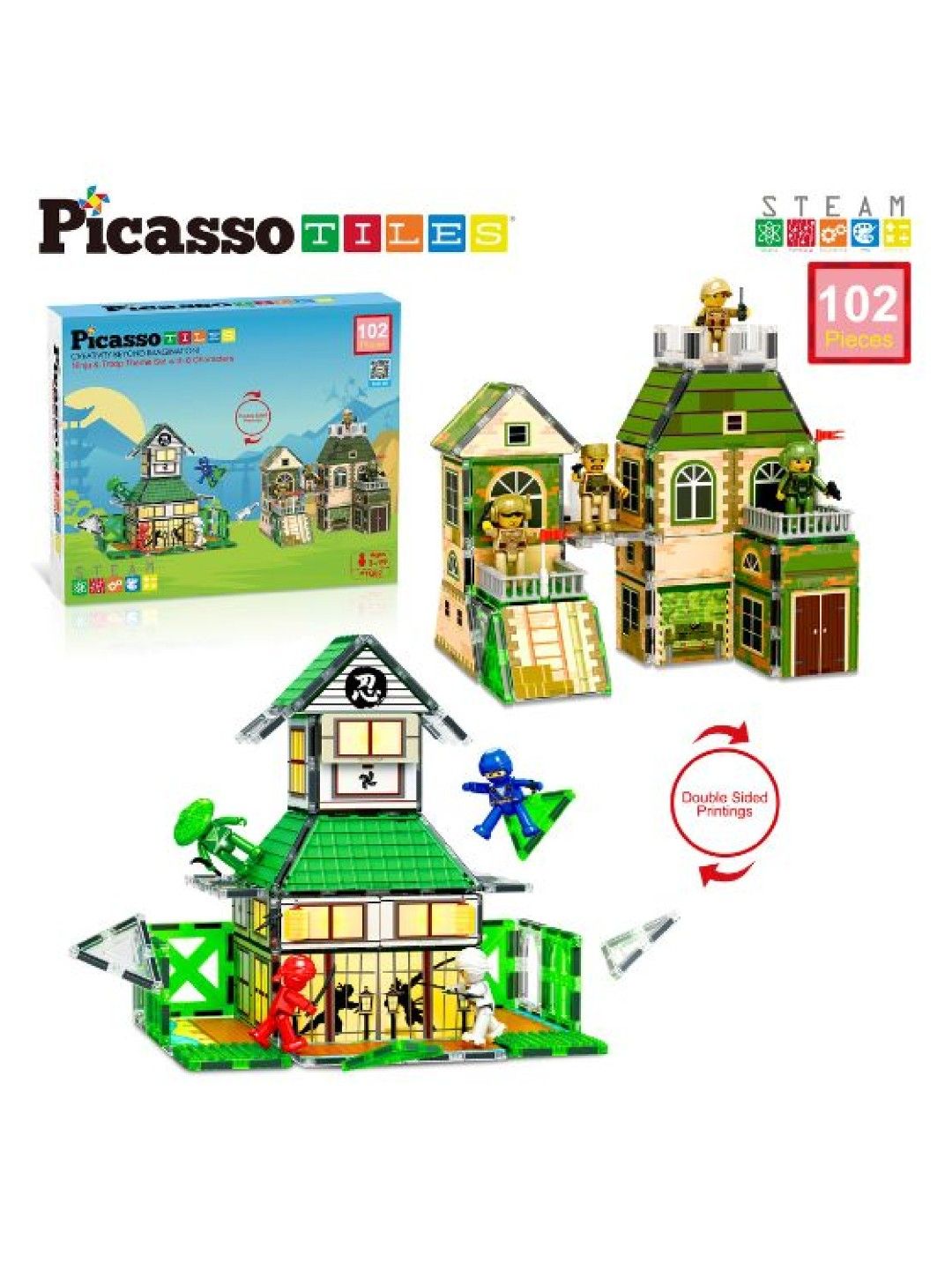 102 pcs. Magnetic Tile Ninja and Troop Theme with 8 Action Figures