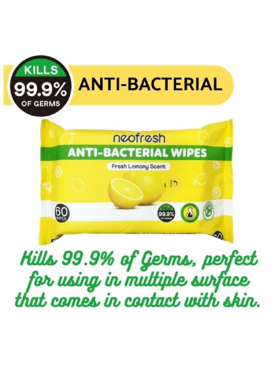 Anti-Bacterial Lemon Scent Wipes (60's)