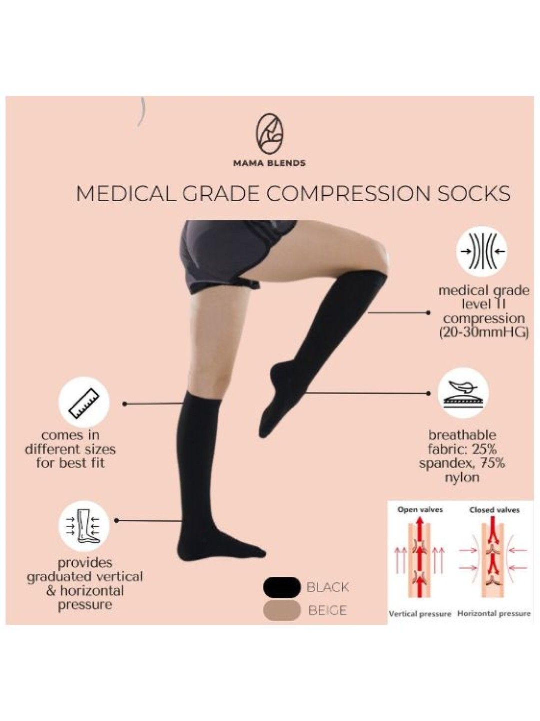Medical Grade Compression Socks Edema Varicose Veins Leg Support