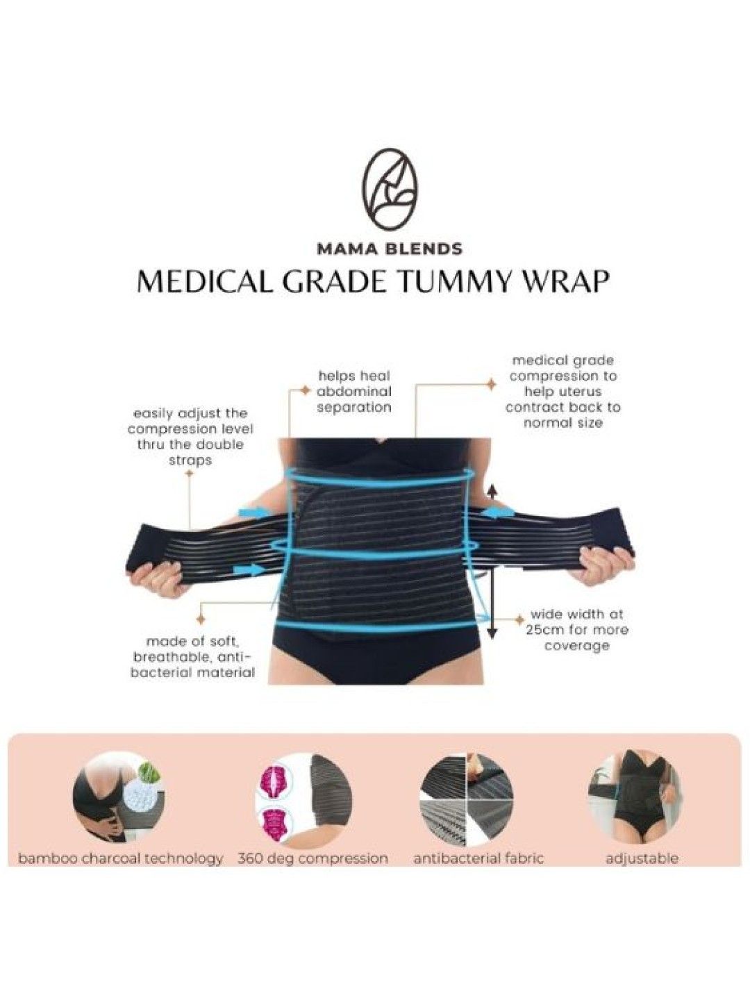 Medical Grade Tummy Wrap Bamboo Charcoal Support Binder