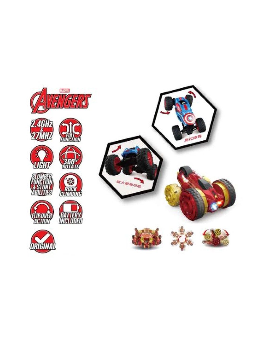 Original Iron Man 5 Rounds Stunt + 2.4GHz Captain America Stunt RC Car (27Mz)