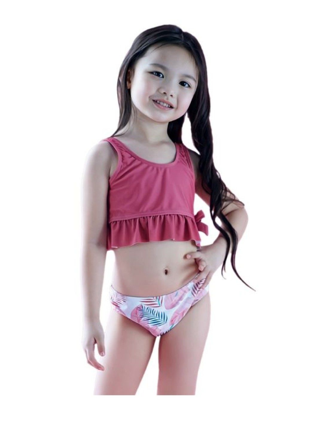 Swimsuit For Kids Little Avery Tropical Leaf (Berry Red)