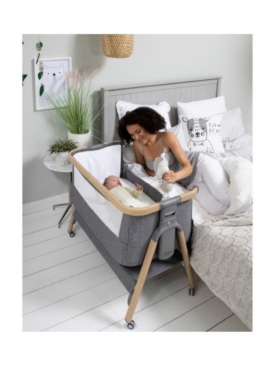 Cozee Air Bedside Crib - Oak and Charcoal