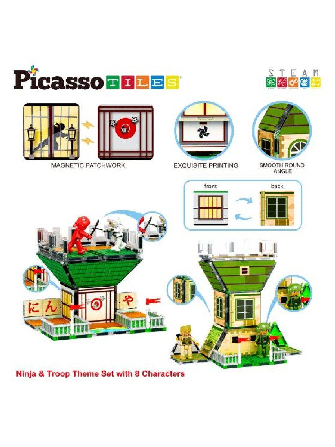 102 pcs. Magnetic Tile Ninja and Troop Theme with 8 Action Figures