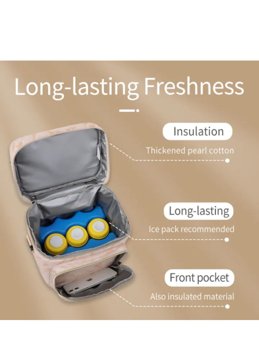Insulated Bottle Cooler Bag with Shoulder Strap - Beige