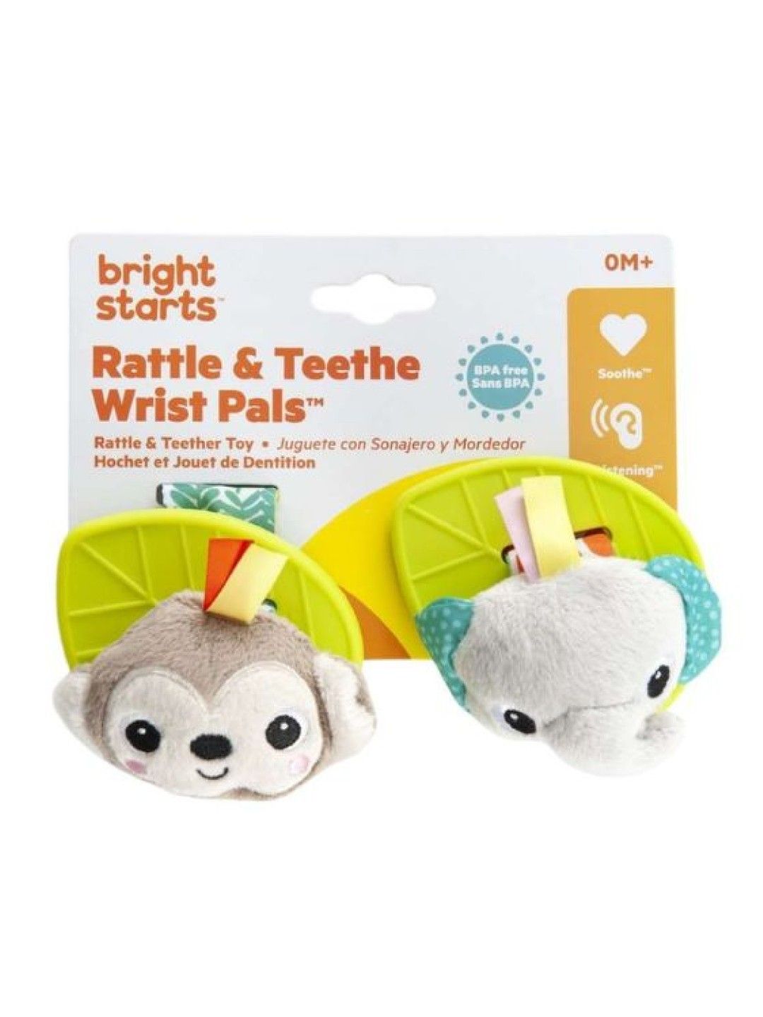 Rattle & Teethe Wrist Pals Toy, Monkey & Elephant