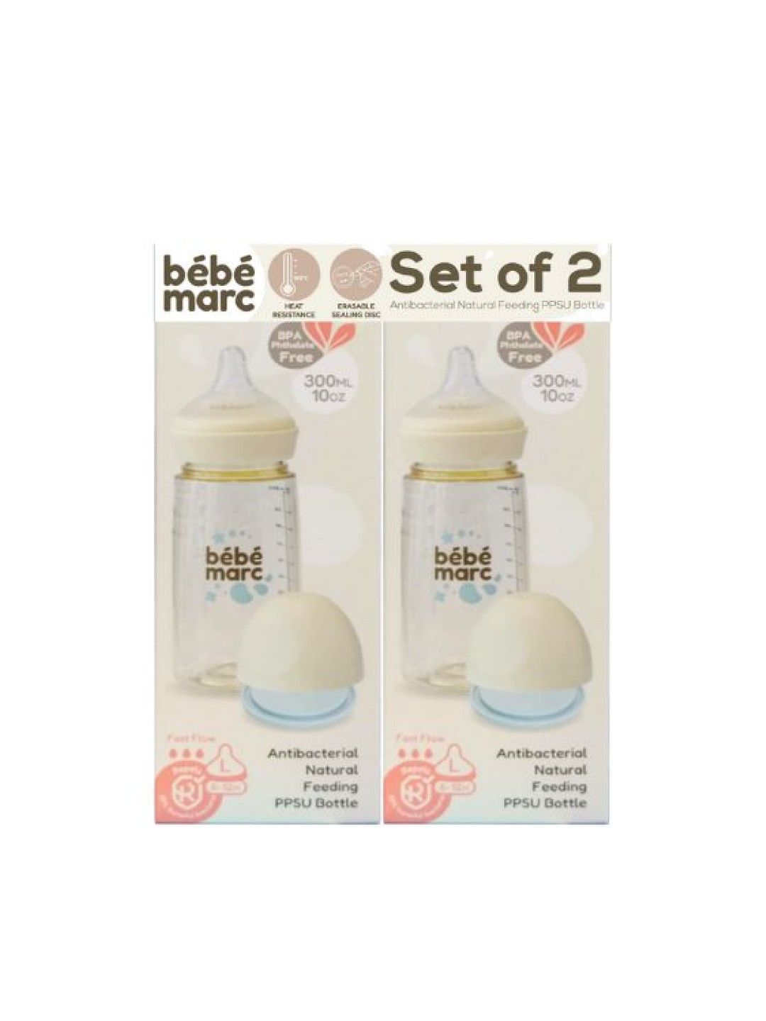 BebeMarc Twinpack Antibacterial Natural Feeding PPSU Bottle (300ml)