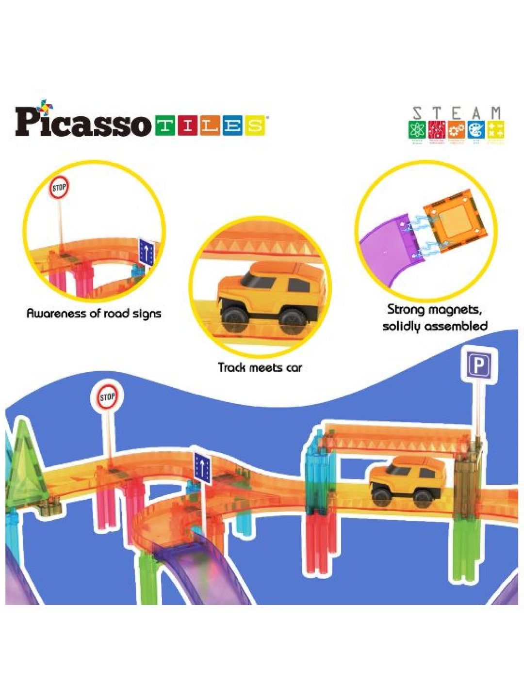 60 pcs. Magnetic Tile&nbsp;Race Car Track Set