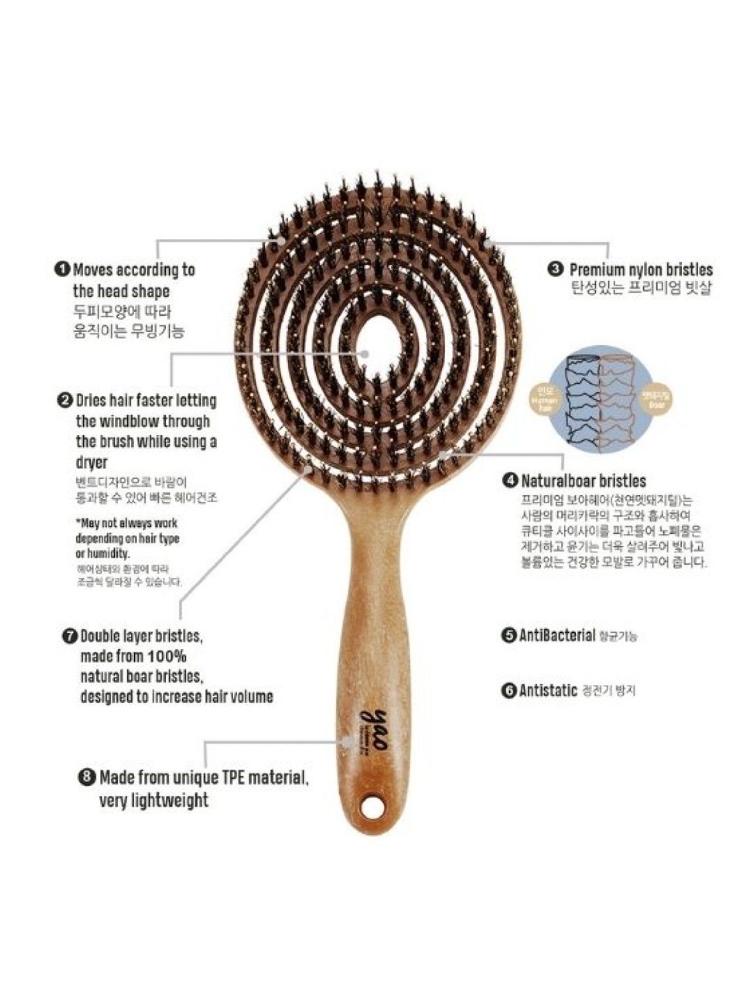 Yao Moving Circle Boar Brush (For Hair volume and Shiny Hair)