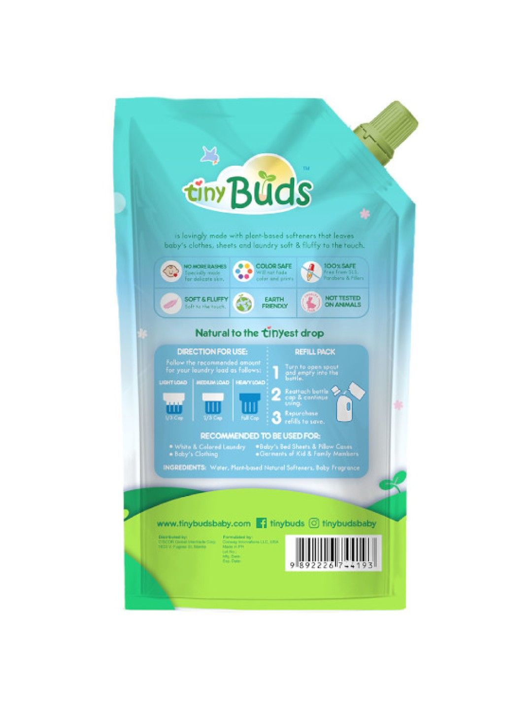 Natural Fabric Softener for Babies Pouch (850ml)