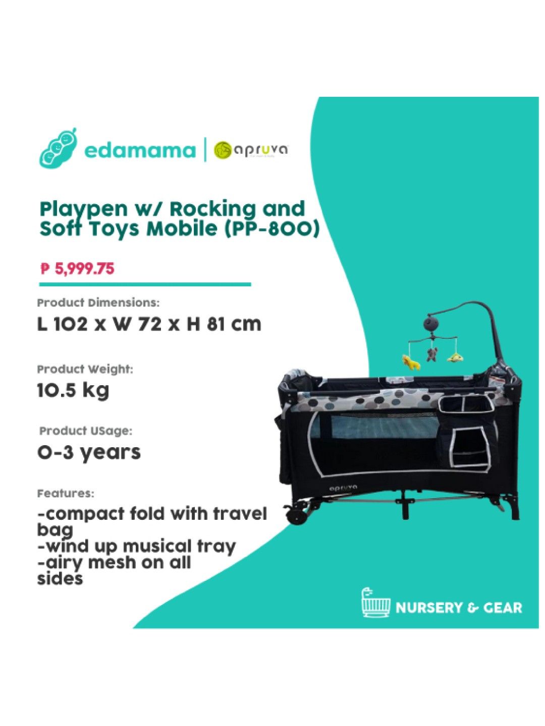 PP-800 Playpen w/ Rocking and Soft Toys Mobile