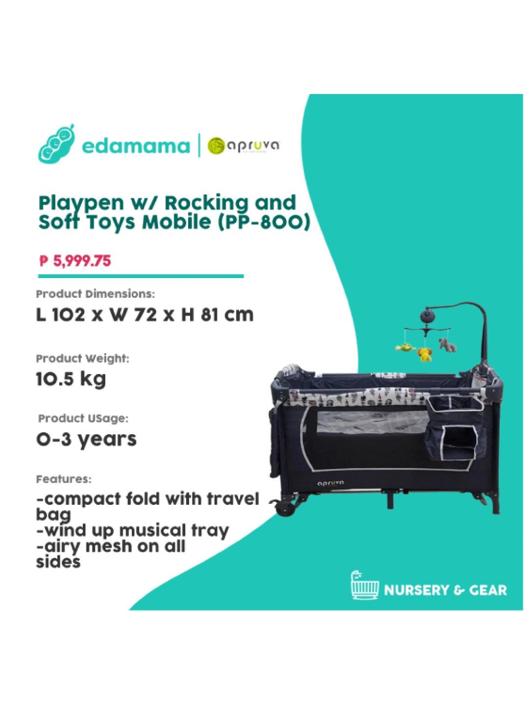 PP-800 Playpen w/ Rocking and Soft Toys Mobile