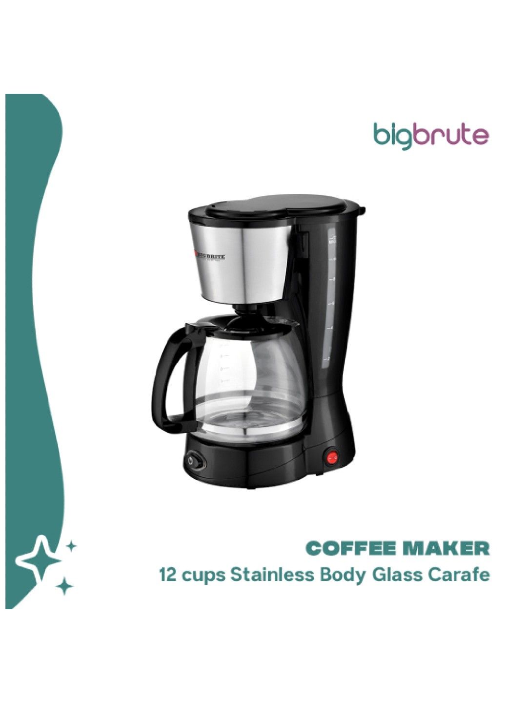 Coffee Maker Stainless Body Glass Carafe (12 cups)