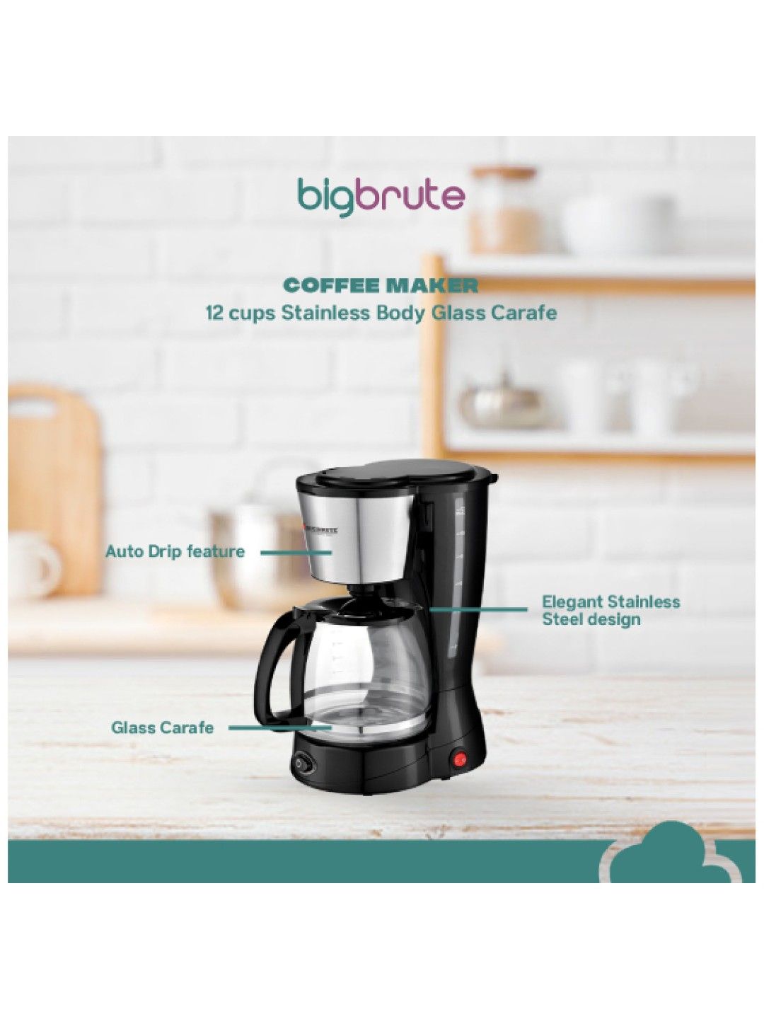 Coffee Maker Stainless Body Glass Carafe (12 cups)