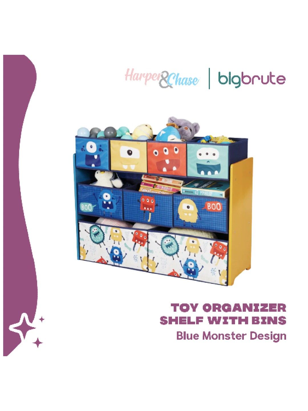Toy Organizer Shelf with Bins (Blue Monster Design)