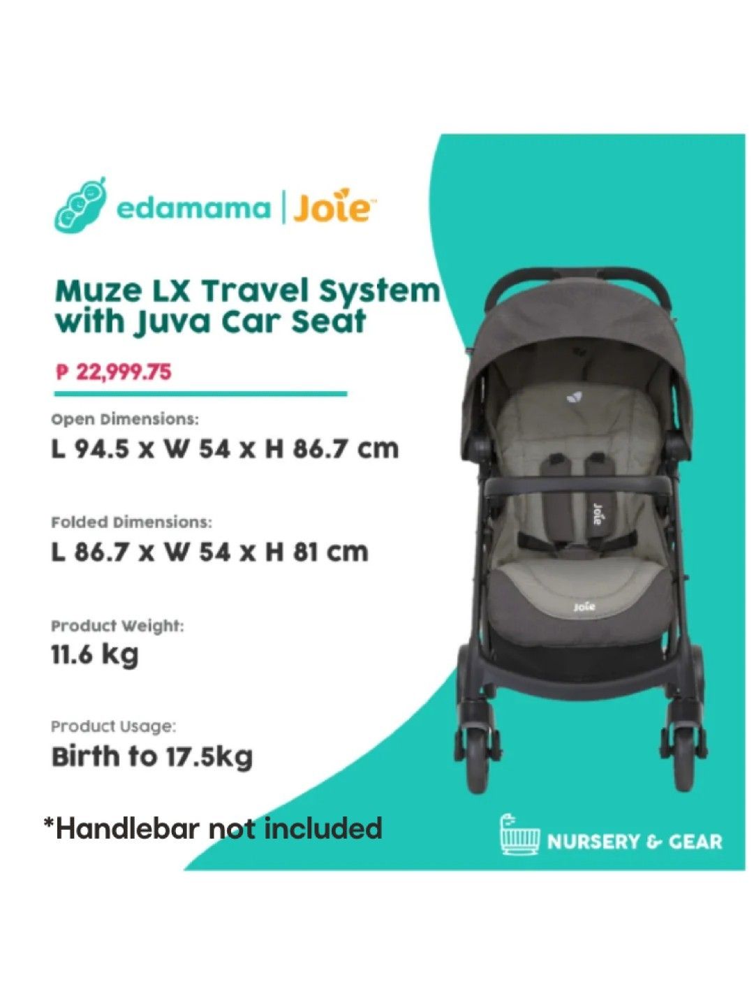 Muze LX Travel System with Juva Car Seat - Dark Pewter