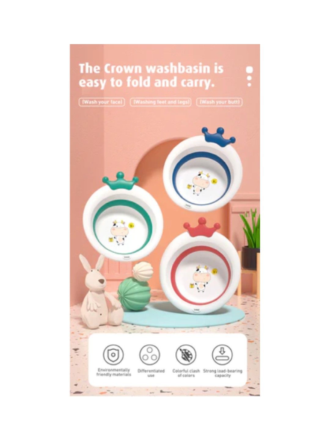 Portable Folding Washbasin Cute Crown Design Cleaning