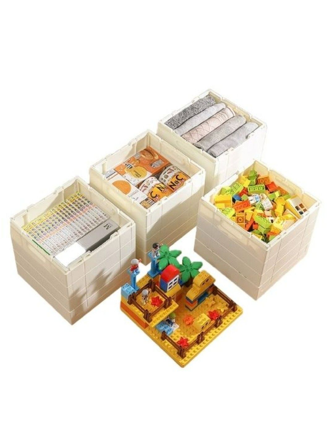 Toy Bricks Foldable Bin Organizer with Lid