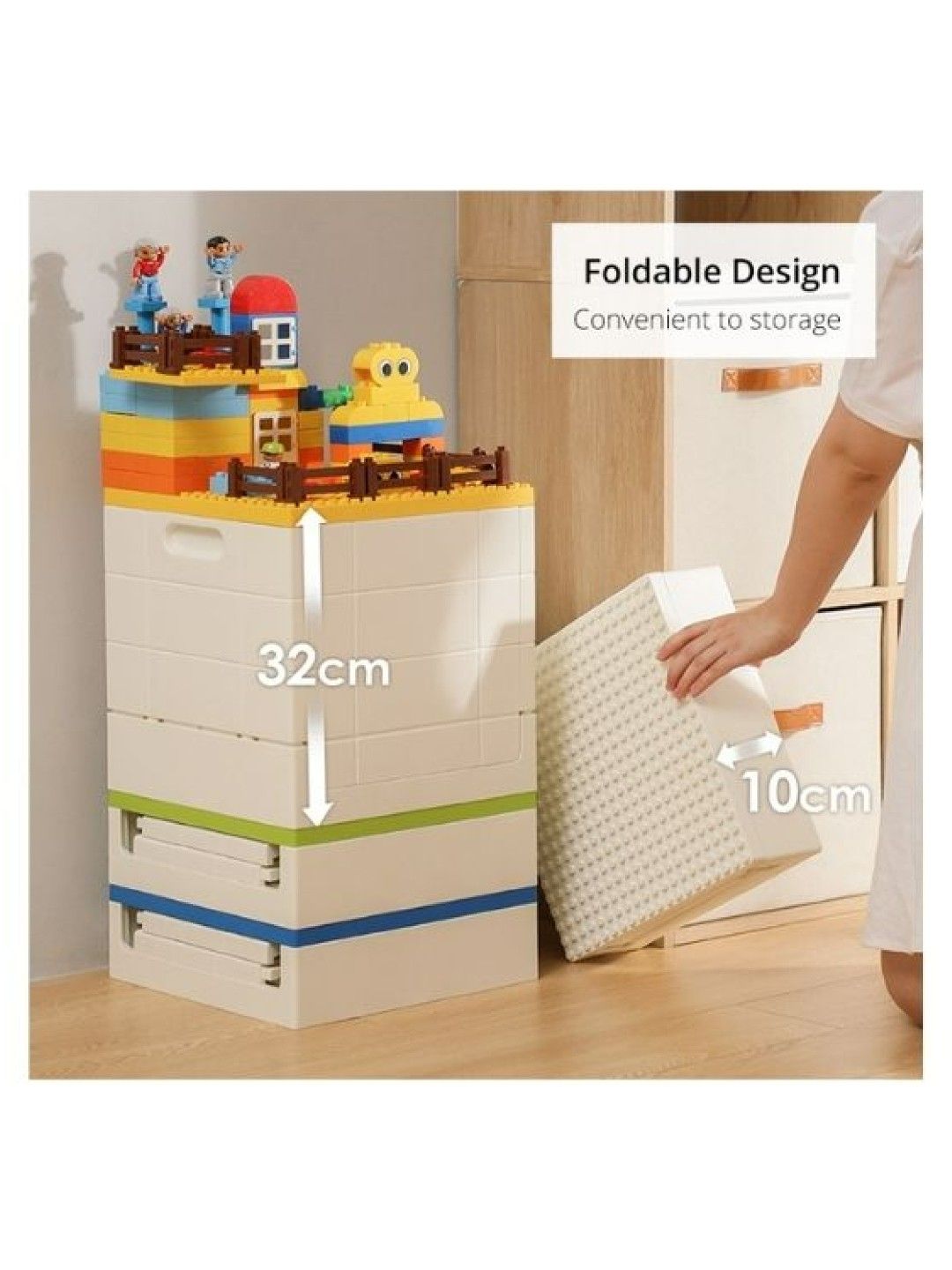 Toy Bricks Foldable Bin Organizer with Lid